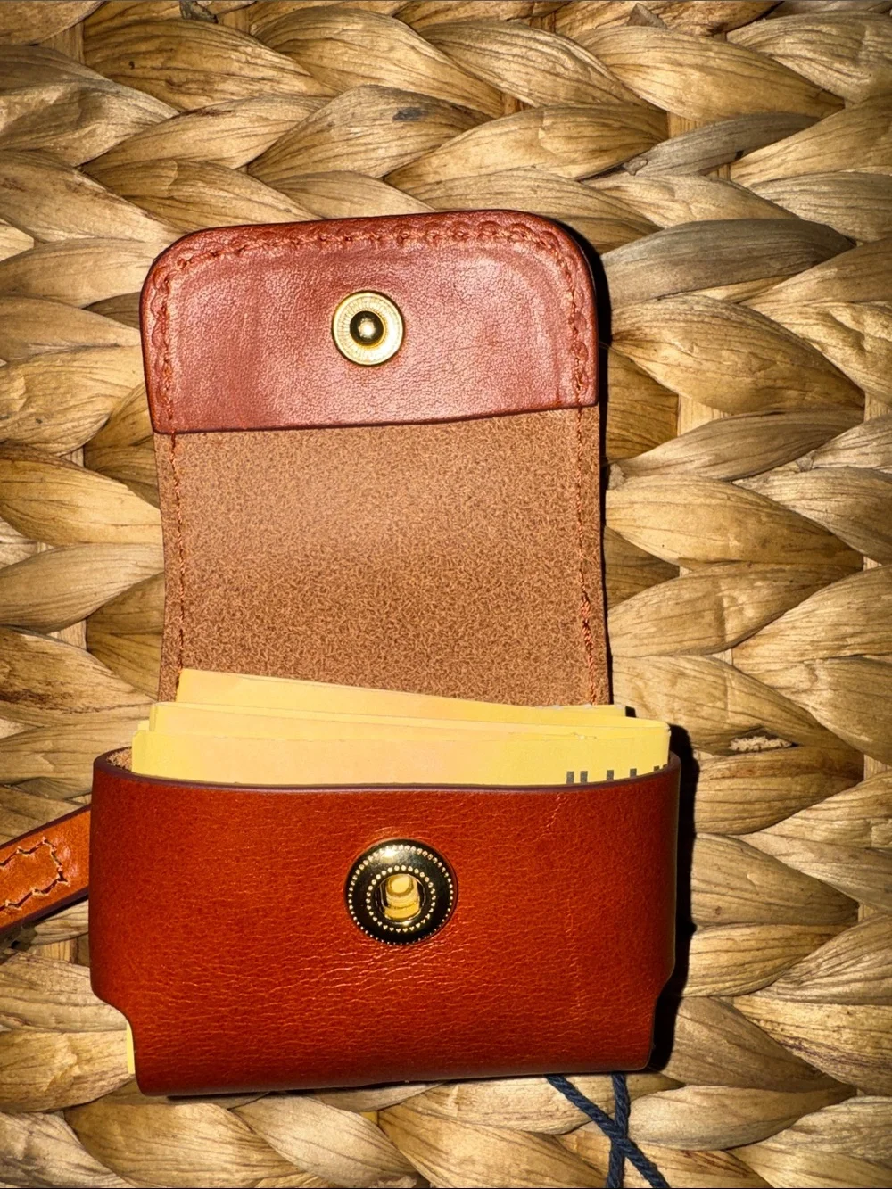NWT Dooney & Burke smooth Concord leather AirPod Case with strap in natural